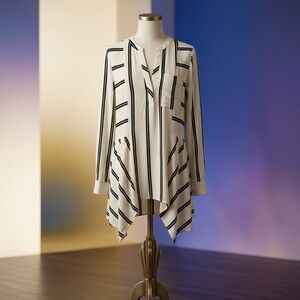 Maeve size 12 Striped Handkerchief Hem Tunic Top - Black on Ivory